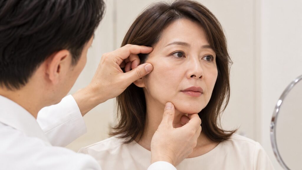 糸リフトのカウンセリングではまず、たるみの程度を確認します。